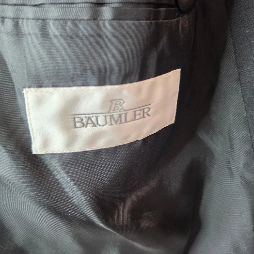 Vtg Baumler Double Breasted Blazer 42R Vitale Barberis Canonico Wool Black Coat